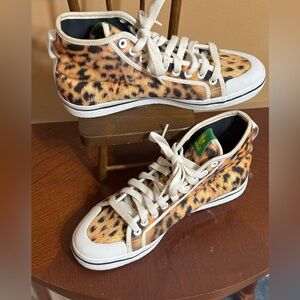 Leopard Print High-Top Sneakers with White Trim